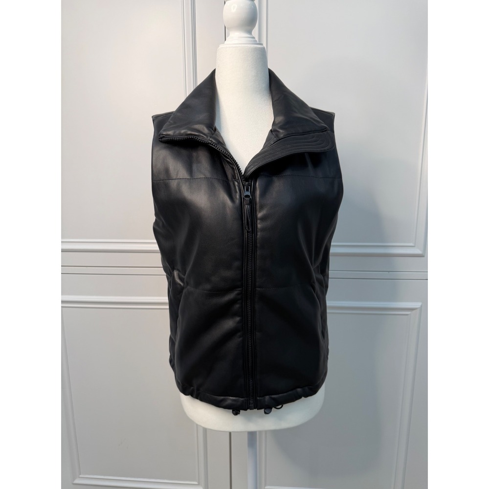 Melissa Nepton Puffer Vest Womens XS Black Excellent Faux Leather Zip Up
